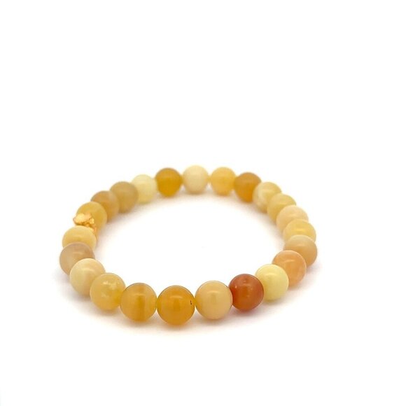24K Gold Money Bag Stretchable Bracelet Gemstones Natural Yellow Opal 8mm S6.5" - Picture 4 of 5